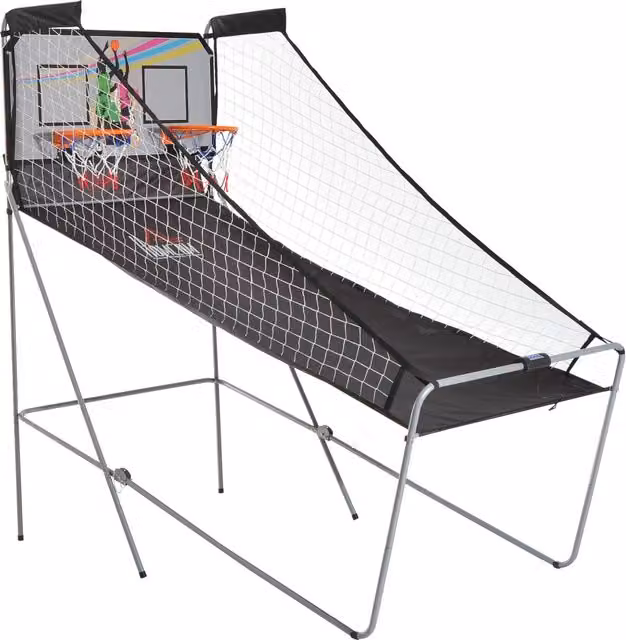 Canestri da basket HOMCOM con tabellone LED, 4 palloni e 8 modalità di gioco, pieghevole, Bianco e Nero, H 205 x L 110 x P 205 cm – 1