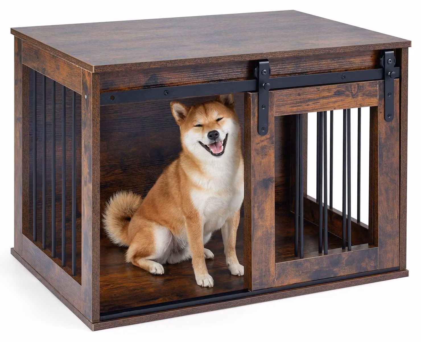 Gabbia per cani con porta scorrevole a scomparsa, 80 cm, marrone