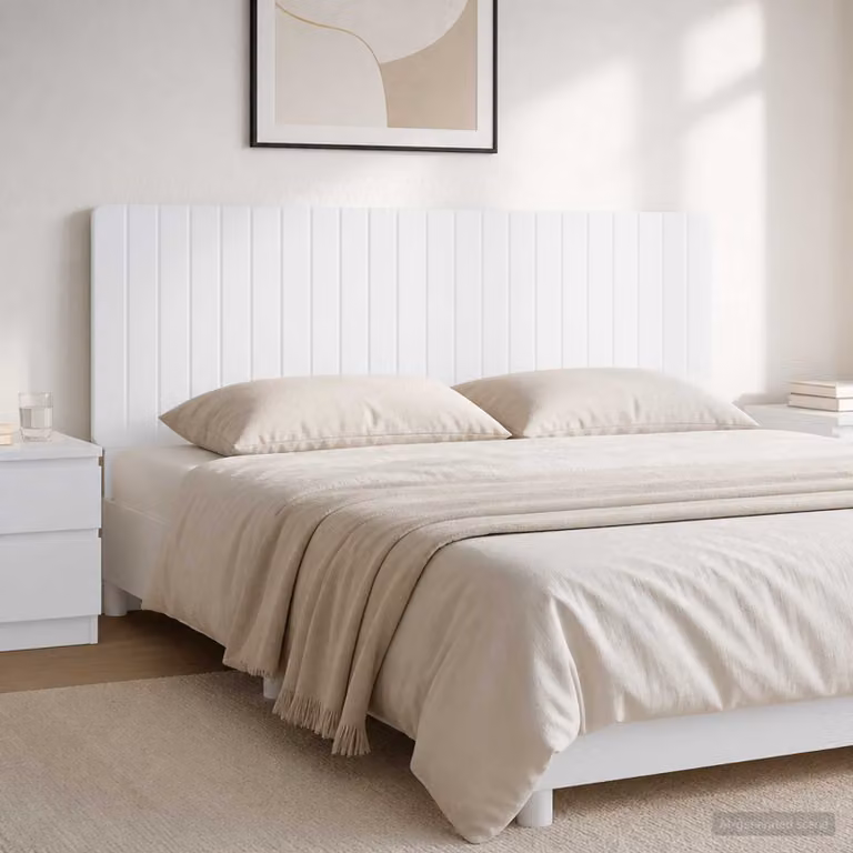 Testiera da muro vidaXL ZWOLLE in legno ingegnerizzato bianco lucido con ripiano integrato L: 140 cm, H: 50 cm, P: 12,2 cm