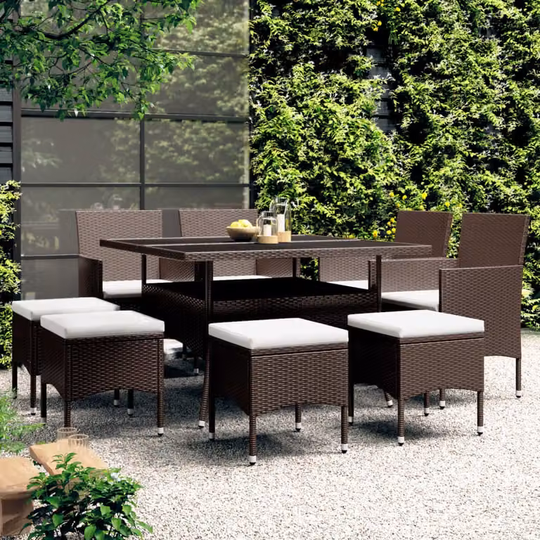 Maison Exclusive - Set da pranzo da giardino in rattan sintetico marrone, 9 pezzi