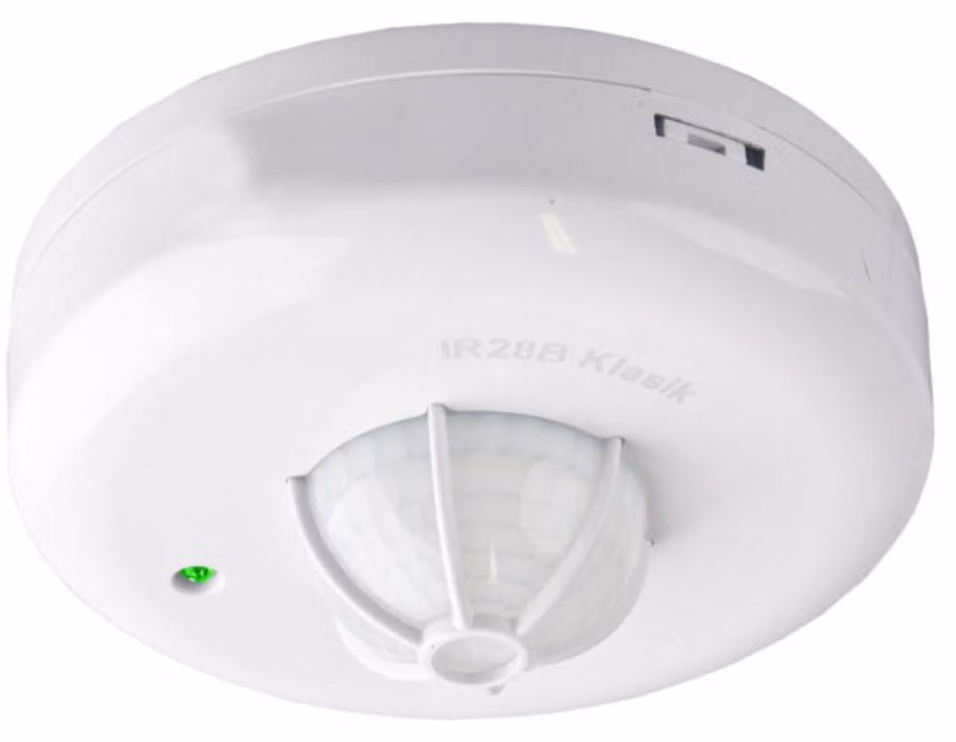 Sensore di movimento bianco, con angolo di rilevamento di 360 gradi, per interni, grado di protezione IP20, adatto per l'installazione a soffitto e compatibile con lampade a LED