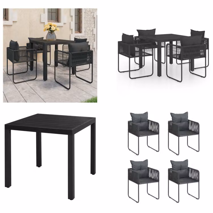 vidaXL set da pranzo da giardino 5 pezzi PVC rattan nero - Set di mobili da giardino - Set di mobili da giardino - Tavolo e sedie da giardino - Tavoli e sedie da giardino