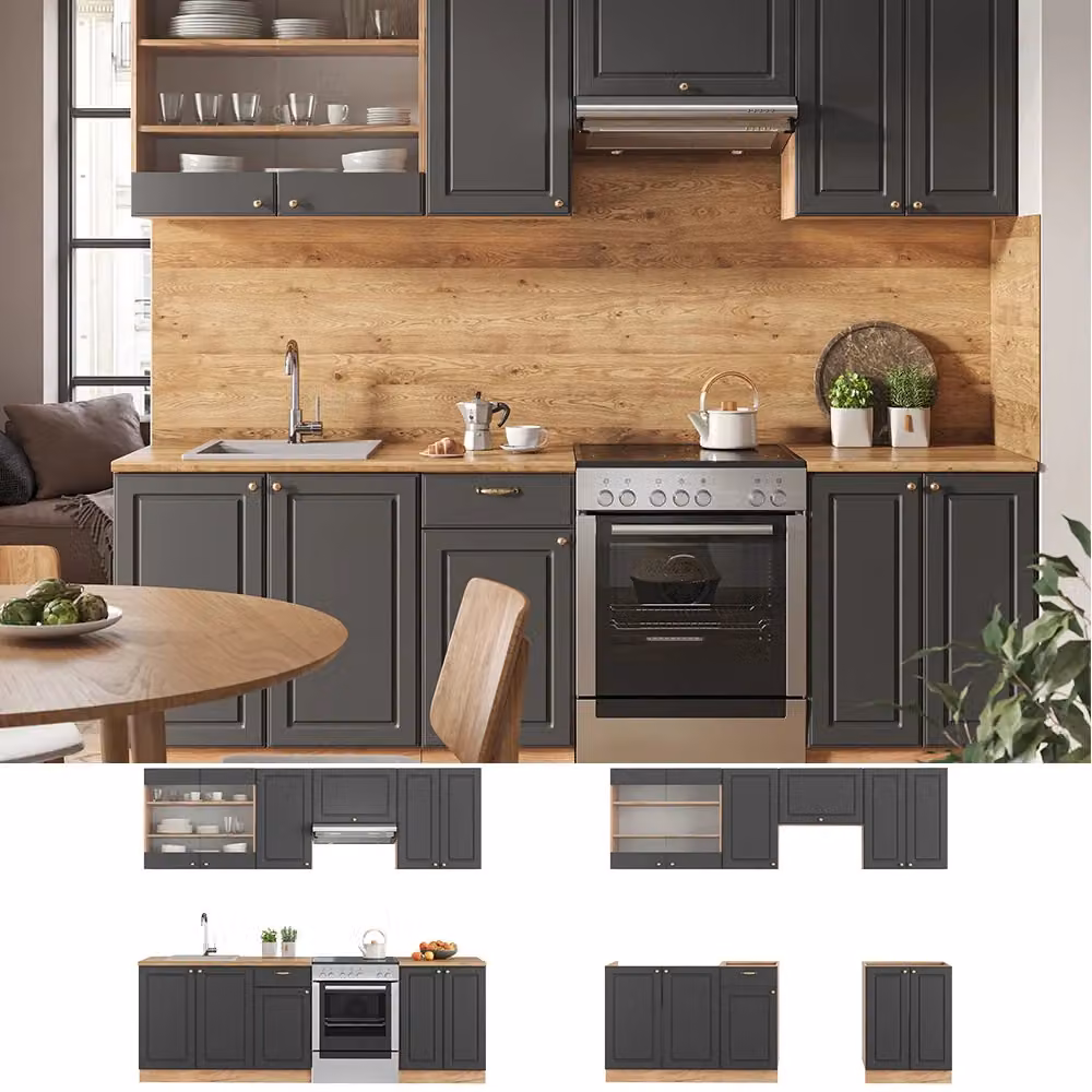 Cucina componibile Vicco Fame-Line Antracite e Rovere dorato, larghezza: 240 cm – 2