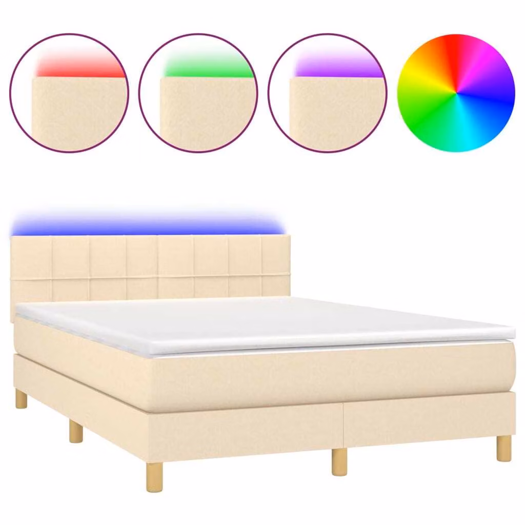 Letto a Molle con Materasso e LED Crema 140x190 cm in Tessuto