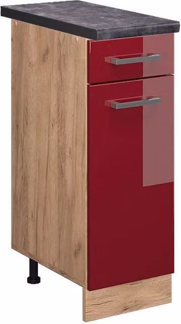 Mobiletto base per cucina Vicco R-Line Rosso lucido e Rovere dorato con base Antracite L: 30 cm, H: 60 cm, P: 30 cm