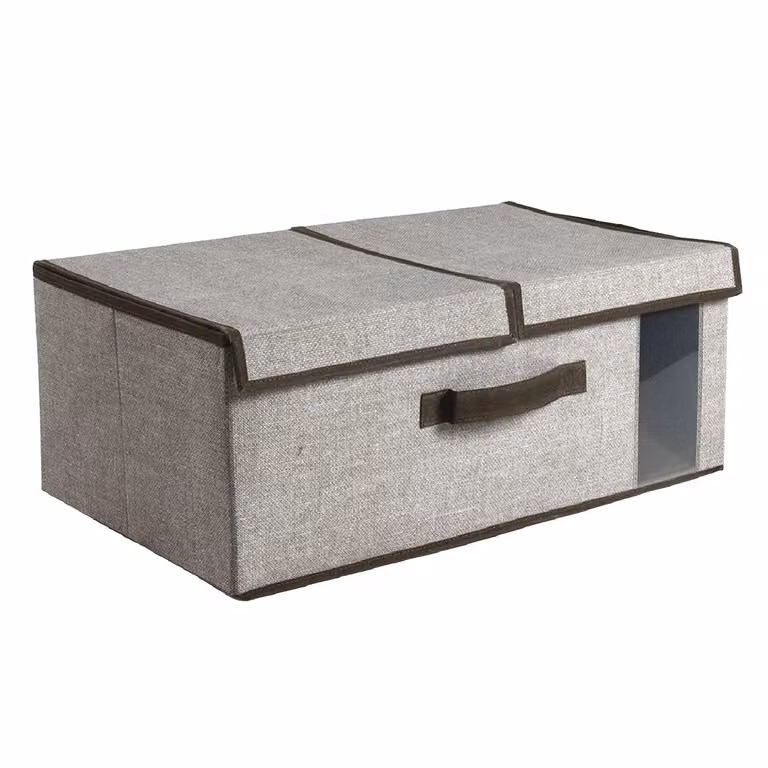 Vestiamo Casa Scatola Salvaspazio in Tessuto con Finestra e Maniglie, Grigia, H 20 x L 50 x P 30 cm