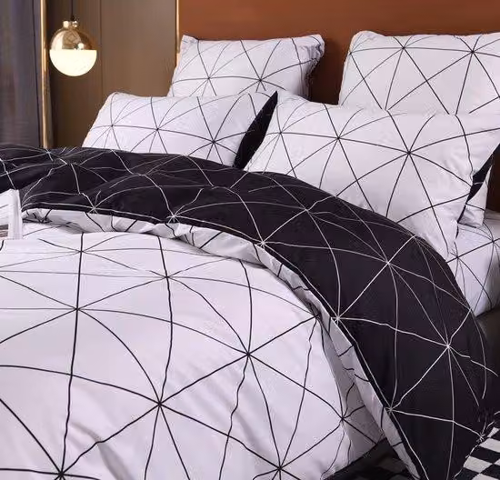 Set di lenzuola reversibile Ibbenzoa® 135x200 cm + federa 80x80 cm, 100% microfibra di poliestere spazzolata, motivo geometrico, chiusura con cerniera e angoli rinforzati