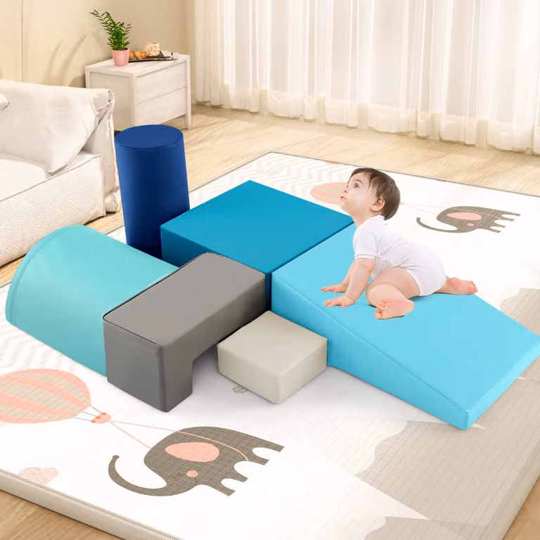 Set di blocchi rampicanti in schiuma Costway per bambini 1-3 anni, struttura per arrampicata indoor blu