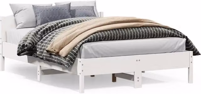 Letto matrimoniale | Letto per adulti | Giroletto senza Materasso Bianco 150x200 cm Legno Massello Pino