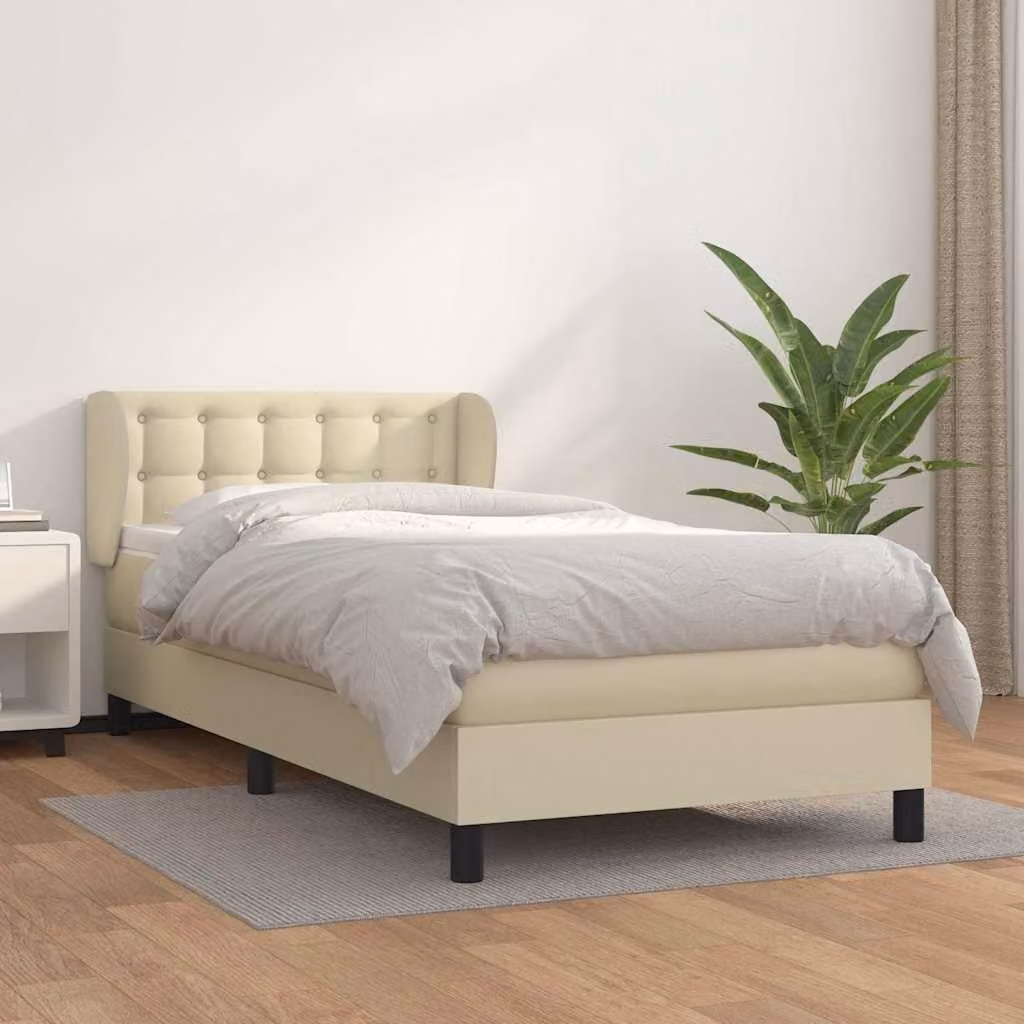 vidaXL Giroletto a Molle con Materasso in Similpelle Beige e Bianco, L/P/H: 90 x 200 x 88 cm