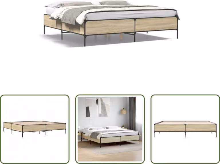 The Living Store Struttura per letto rovere Sonoma 200x200 cm in legno e metallo