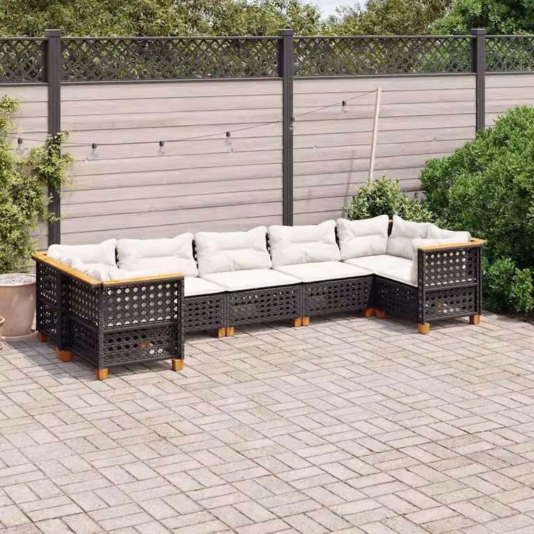 vidaXL Set Divani da Giardino a L in Polyrattan Nero con 7 Cuscini Imbottiti e Coperture Rimovibili