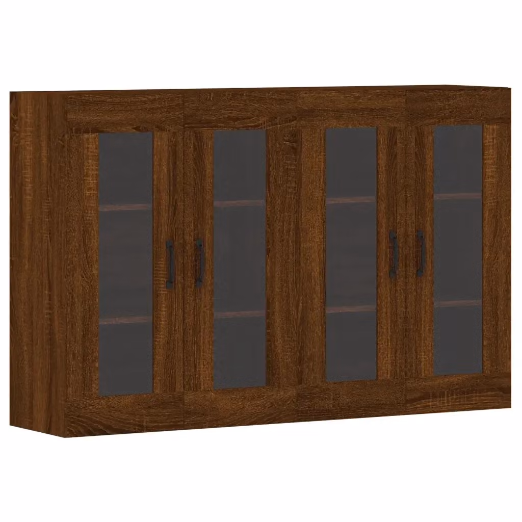 Set di 2 armadietti da parete vidaXL in legno e vetro con ante in vetro, colore rovere marrone opaco
