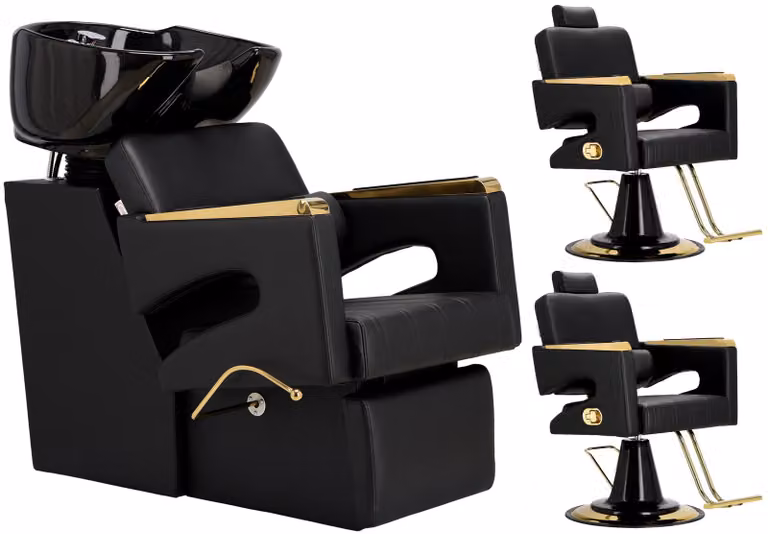 Set lavatesta parrucchiere e 2 x poltrona parrucchiere idraulica girevole poggiapiedi per salone parrucchiere lavandino mobile ciotola in  rubinetteria miscelatore doccetta model