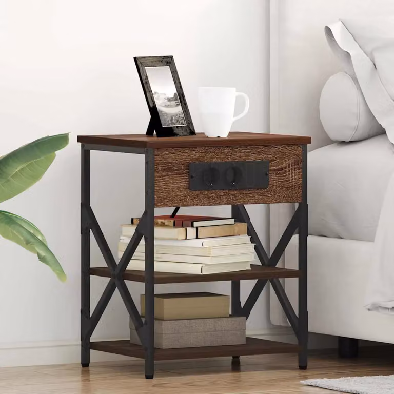 Set di 2 Armadi da Notte vidaXL in Stile Industrial, Colore Marrone Rovere, L 41 cm x P 31 cm x H 51 cm