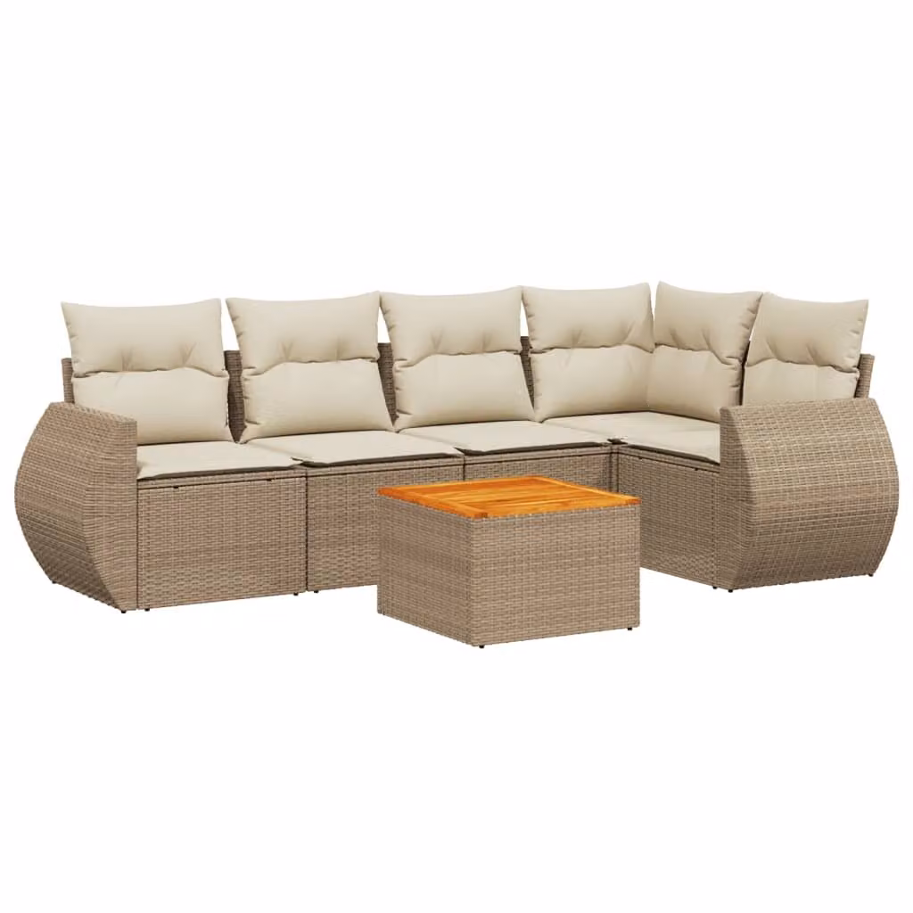 Set Divano da Giardino 6 pz con Cuscini Beige in Polyrattan