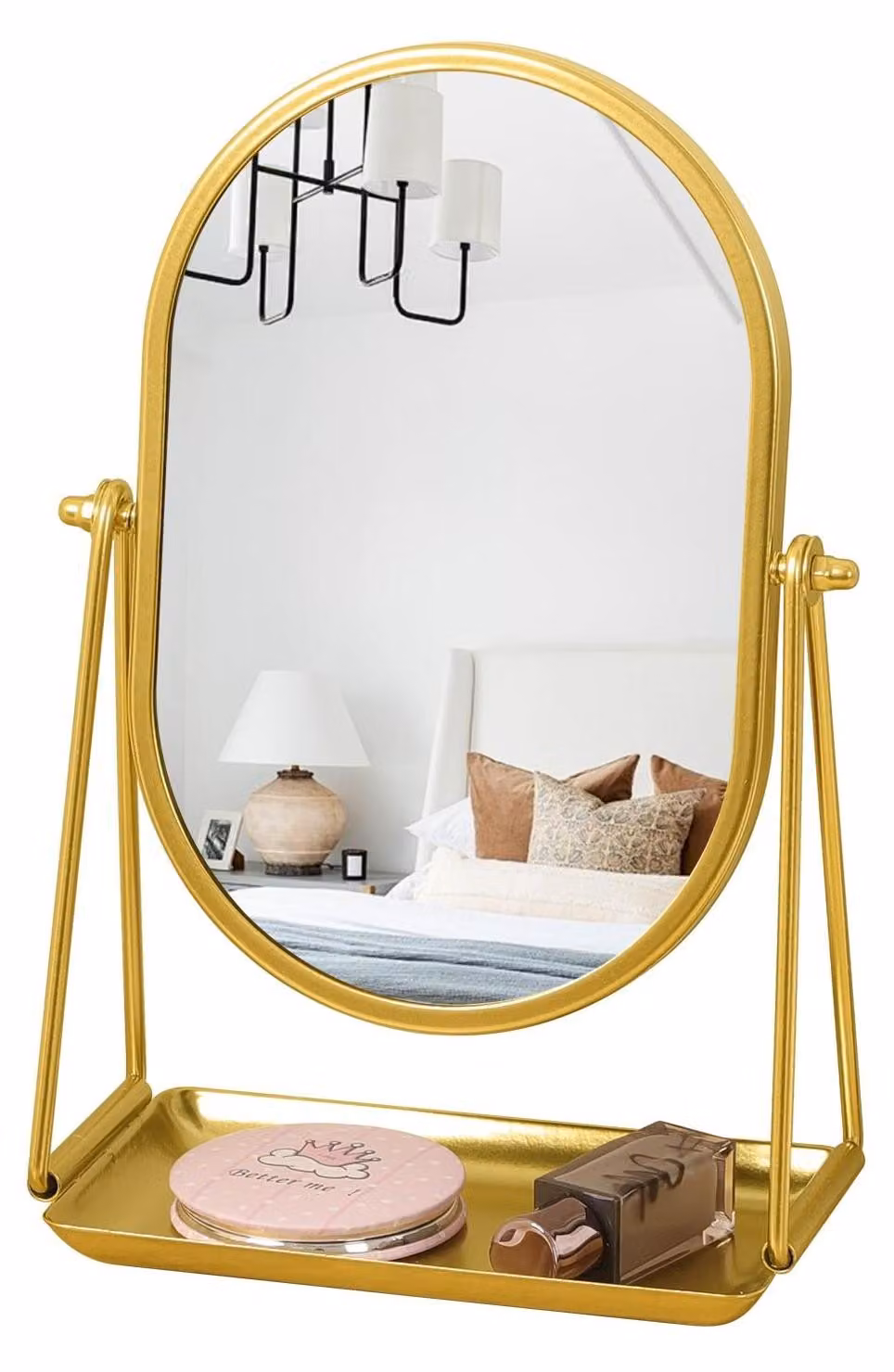 Solidchoice - Specchio da trucco ovale con vassoio - Rotazione regolabile a 360°