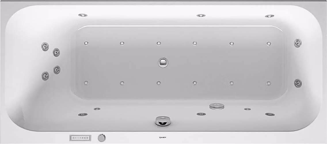 Duravit Happy D.2 baignoire balnéo, version à encastrer, simple dos à gauche, bâti-support, garniture d'écoulement et de trop-plein, système combiné E, 1700x750mm, 760312000CE1000, 760312000CE1000