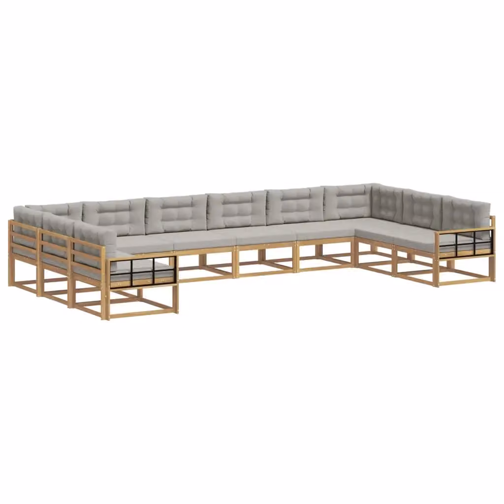 Set di divani da esterno vidaXL in legno di acacia con cuscini, Bianco e Grigio – 2