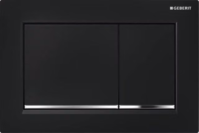 Placca di Comando Geberit Omega 20 a 2 Tasti con Doppio Scarico Nero Lucido e Bordo Cromo Lucido – 1