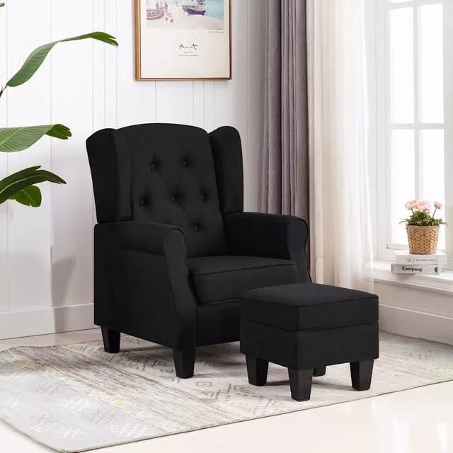 Poltrona Lounge con Poggiapiedi Integrato vidaXL in Tessuto Nero