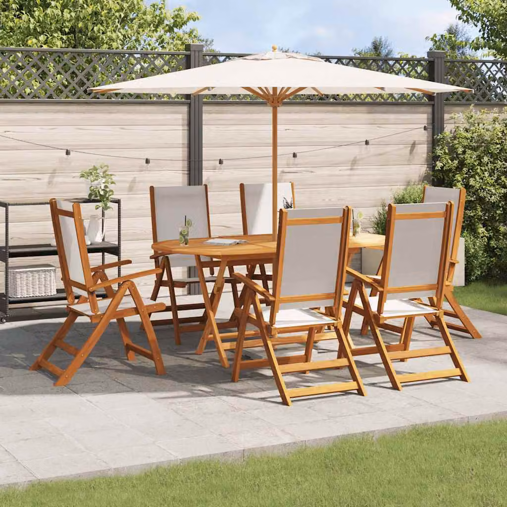 Set Pranzo da Giardino vidaXL in 7 Pezzi in Legno di Acacia Olio e Textilene Marrone e Grigio