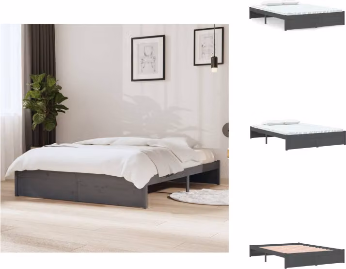 vidaXL Letto in legno massiccio grigio 140x200 cm - Letti e strutture letto