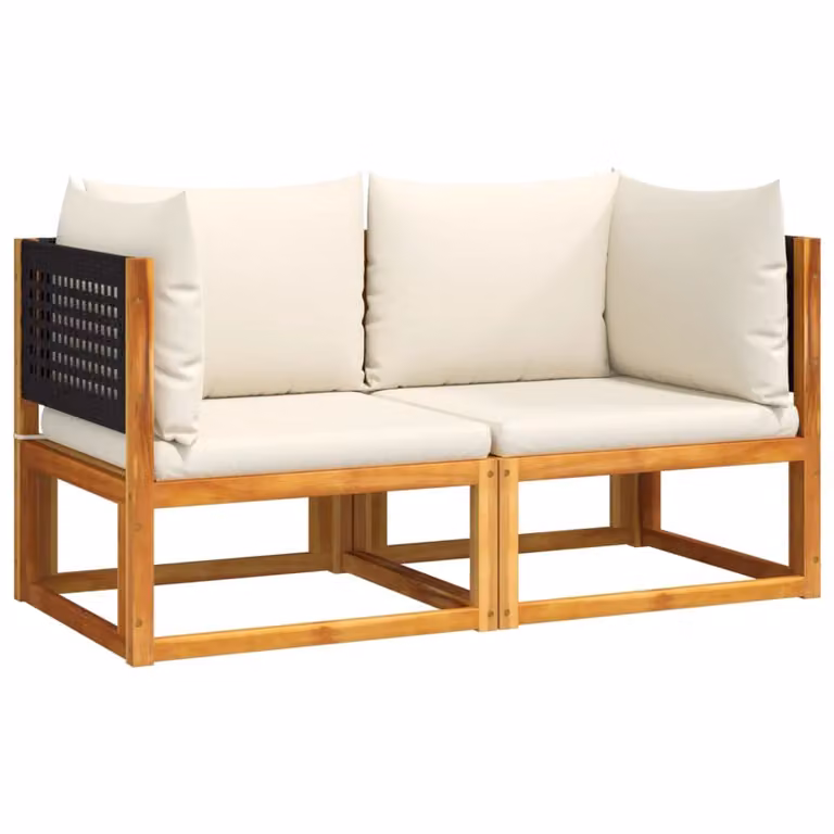 Divani da Giardino Angolari con Cuscini 2 pz in Legno di Acacia e Rattan