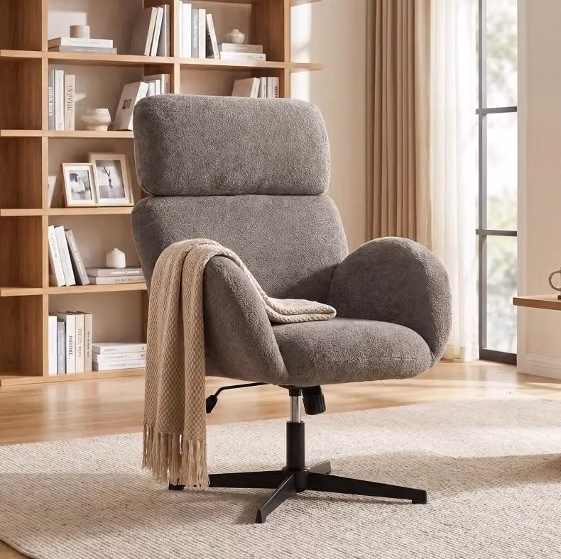 Sedia da ufficio girevole moderna in tessuto grigio con poggiatesta regolabile L/P/H: 68 x 50 x 113 cm – 2