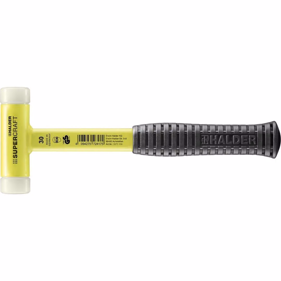 Mazza SUPERCRAFT a facce morbide, non rimbalzante, con manico in acciaio tubolare antisfondamento, verniciato giallo Ø 30, nylon