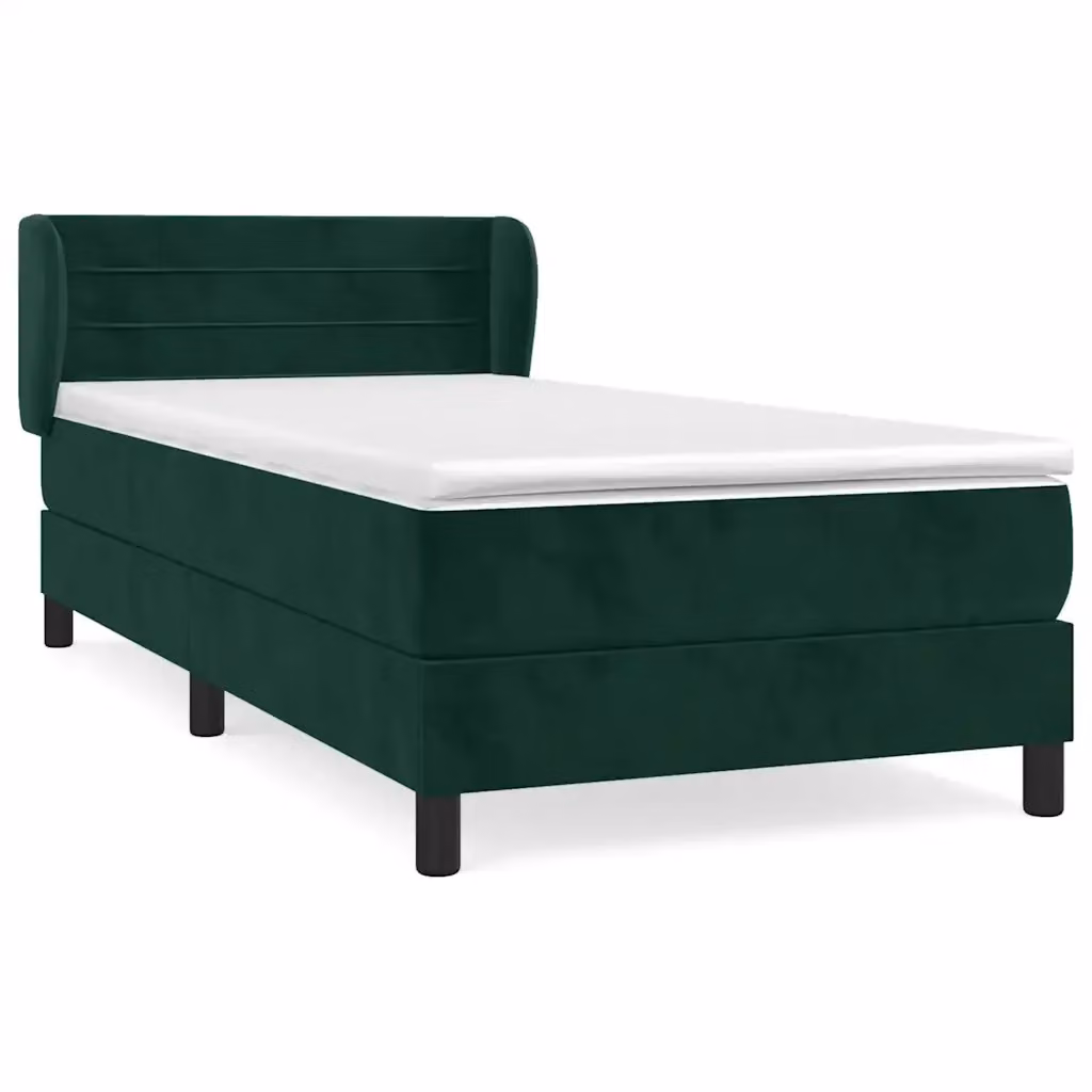 vidaXL Giroletto a Molle con Materasso Ibrido in Velluto Verde Scuro e Legno di Larice L/P/H: 90 x 190 cm – 2