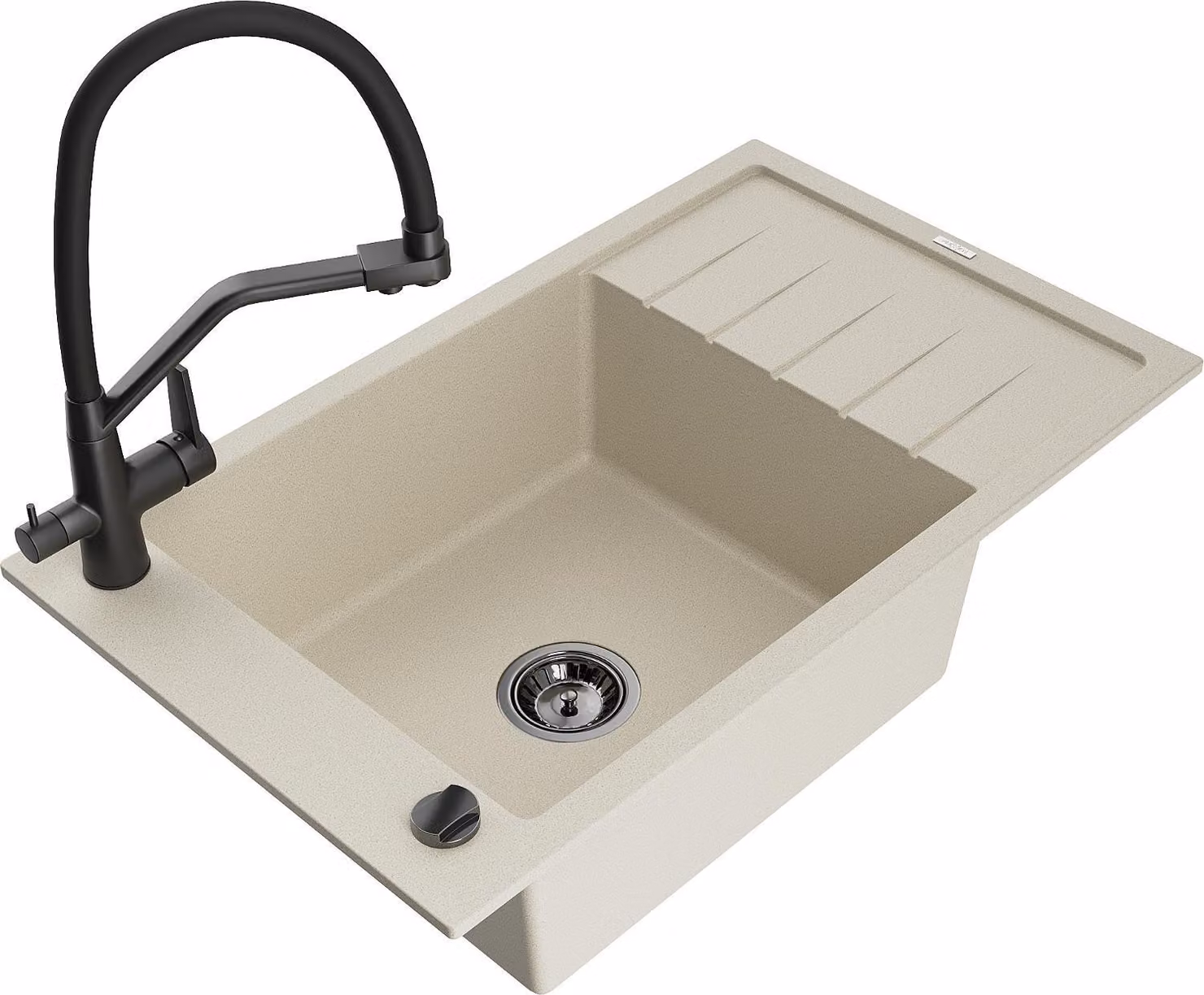 Mexen Elias lavello da cucina in granito 1 vasca con sgocciolatoio e rubinetto Duo, beige - 6511-69-671701-70-B