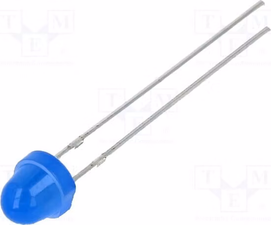 2 LED blu, angolo di emissione 100°, tensione di funzionamento 2,8÷3,6V, intensità luminosa 220÷330 mcd, corrente di funzionamento 20mA, tecnologia Through-Hole (THT), dimensioni 5mm, modello OSB5SA61A4A. Diodi LED, tecnologia THT, 5mm