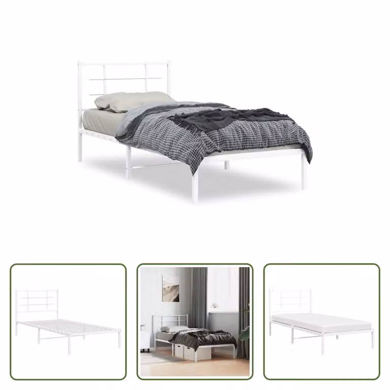 The Living Store Struttura letto con testiera in metallo bianco 90x200 cm