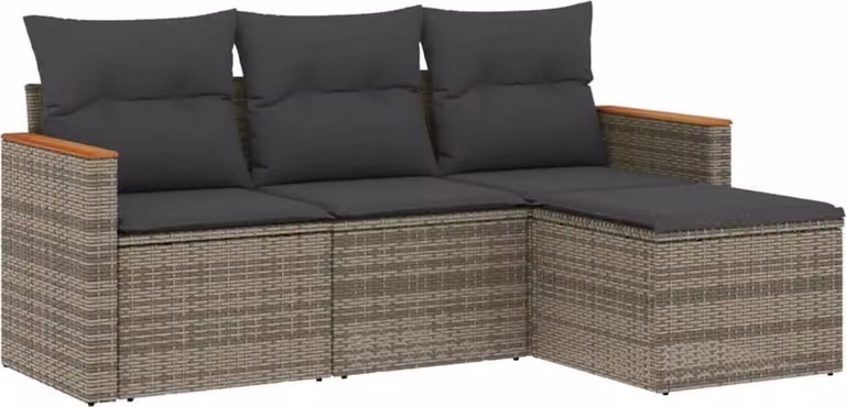 Set Divani da Giardino 4 pz con Cuscini in Polyrattan Grigio