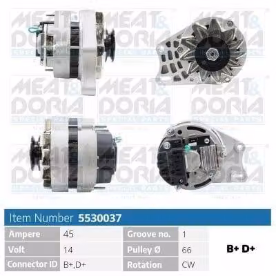 MEAT & DORIA 5530037 Alternatore 45 A 14 V per FIAT Panda berlina (141), Uno berlina (146), 127 berlina (127) e SEAT MARBELLA