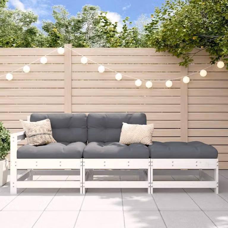Maison Exclusive - Set da giardino 3 pezzi con cuscini Bianco Legno massello
