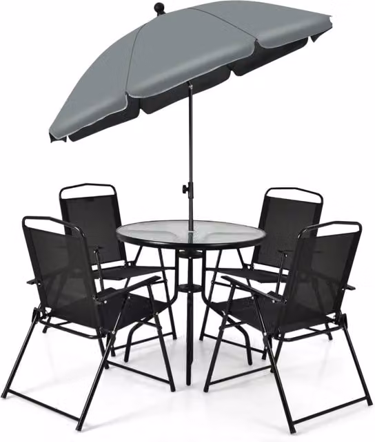 Set di 6 mobili da giardino 80 x 71 cm sedie pieghevoli ergonomiche grande ombrellone basculante in acciaio grigio 20_0021138