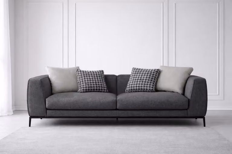 Dunkelgrauer 3-Sitzer Wohnzimmer Polstercouch Edles Textilsofa