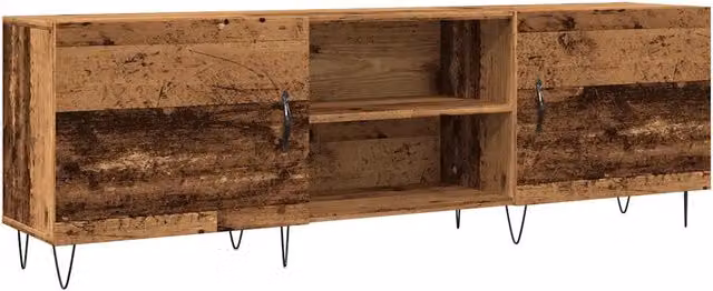 Mobile porta TV vintage in legno di recupero marrone con ampio vano contenitore e 2 cassetti L: 150 cm, P: 30 cm, H: 50 cm
