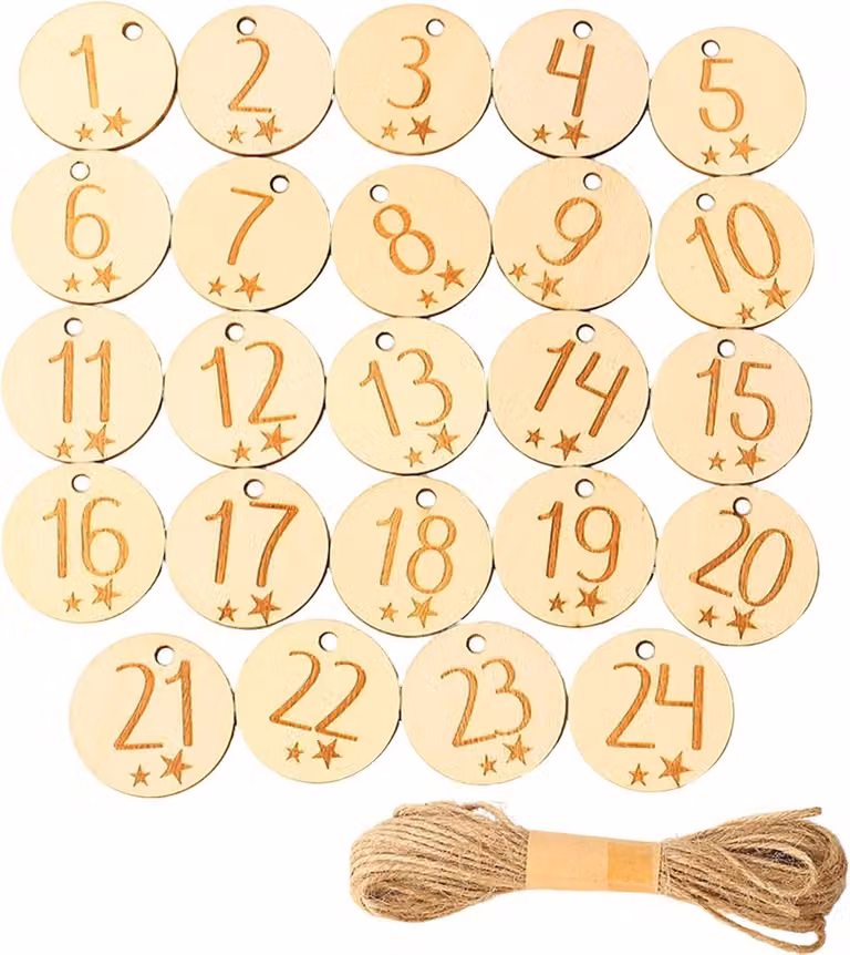 Calendario dell'Avvento - Numeri - Legno - 1-24 pezzi - Con numeri - Legno - Natale - (naturalmente)