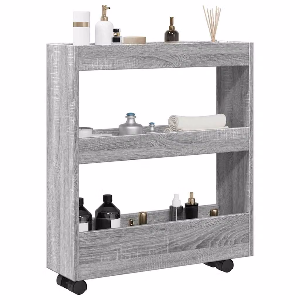 vidaXL Carrello Stretto a 3 Livelli Grigio Sonoma in Truciolato e MDF per Soggiorno, Cucina o Bagno