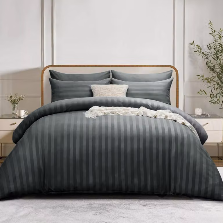 Set di copripiumino - 3 pezzi, in raso a righe - 220x260 cm