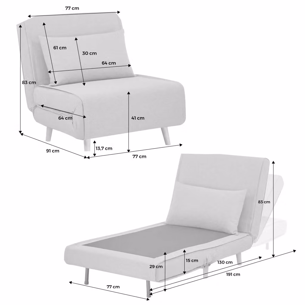 Poltrona letto convertibile Sweeek in tessuto verde con struttura in legno di pino e piedi in legno naturale – 2