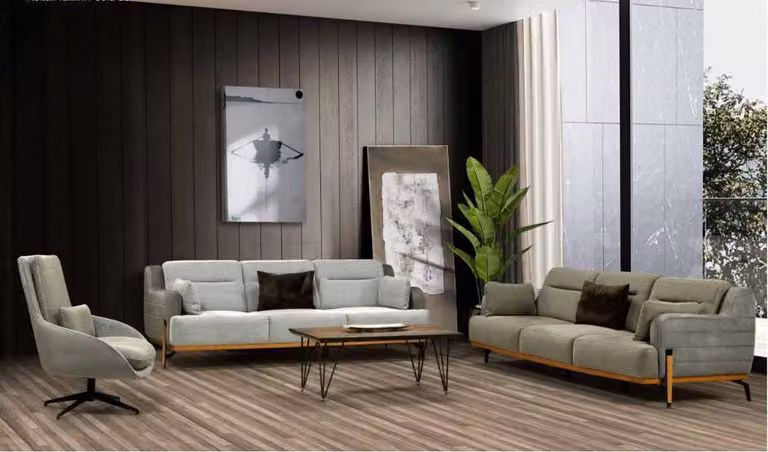 Sofagarnitur 3+3+1 Sitzer Möbel Modern Set Design Sofa Stoff Couch
