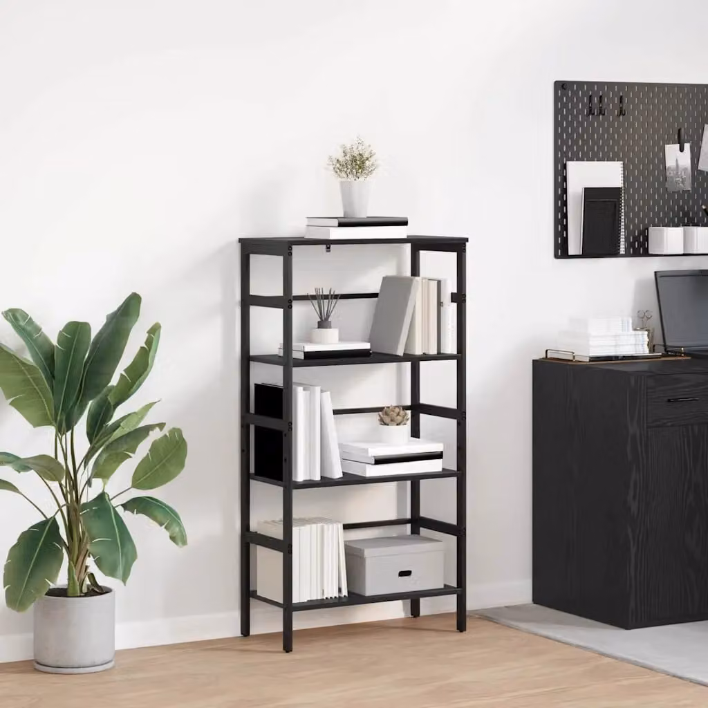 Libreria industrial a 3 livelli vidaXL in metallo e MDF nero L 60 cm, P 29,5 cm, H 115 cm