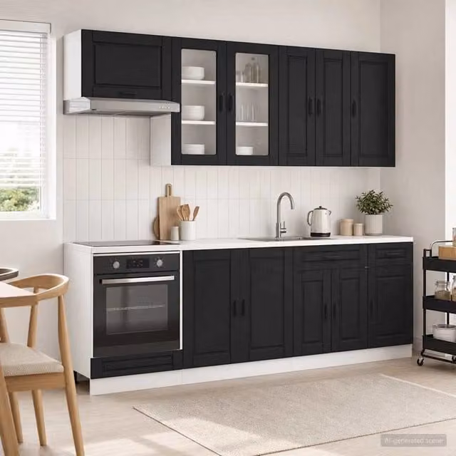 Unità cucina moderna vidaXL PORTO in 8 pezzi nero opaco con ante e cassetti
