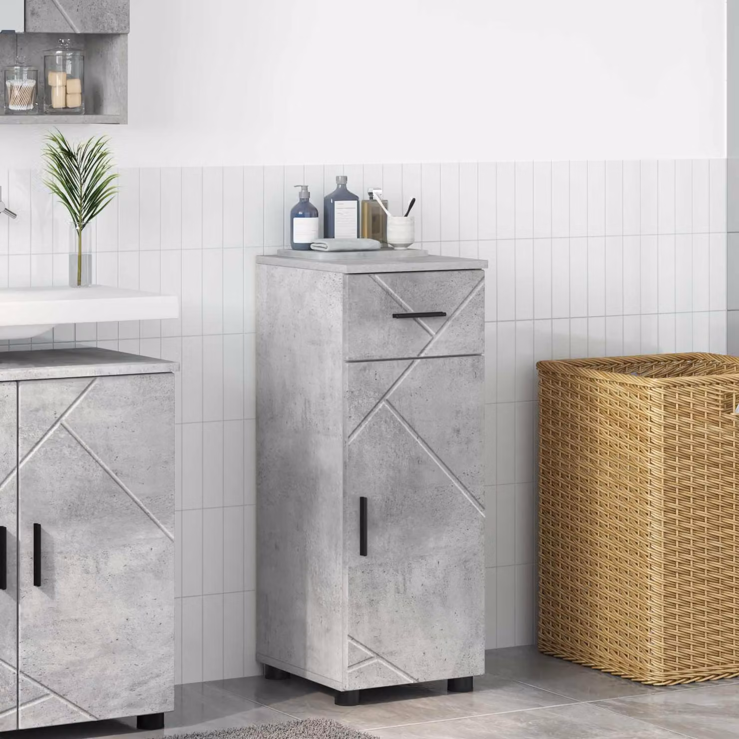 Mobile da bagno moderno vidaXL in grigio cemento con ante a battente e ripiani interni L/P/H: 30 x 35 x 80 cm