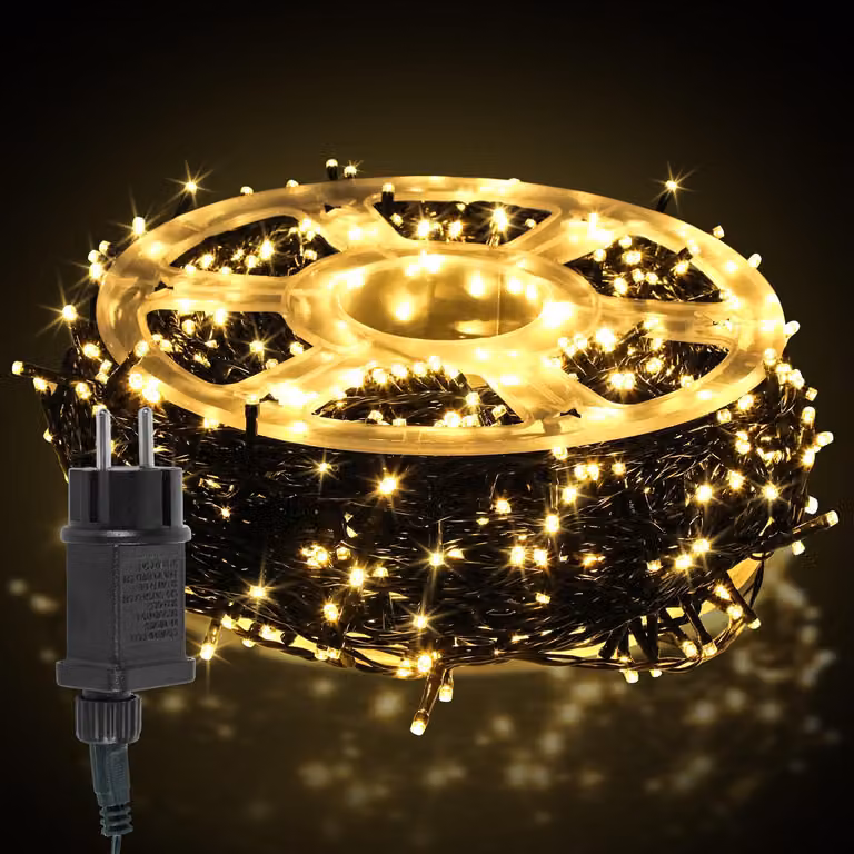 Catena luminosa LED Ikodm, 50 metri, 500 LED, luce bianco caldo, 8 modalità di illuminazione, funzione di memoria, cavo di alimentazione da 5 metri, cavo verde scuro, ideale per giardino e balcone