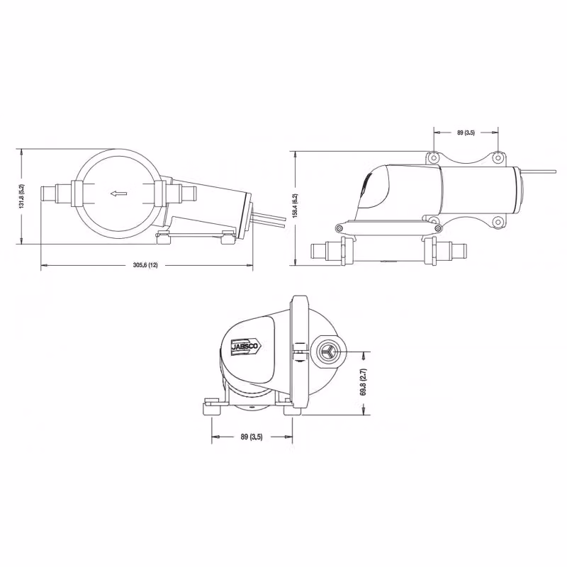 Pompa sentina e scarico doccia Jabsco 12V in plastica nera – 2